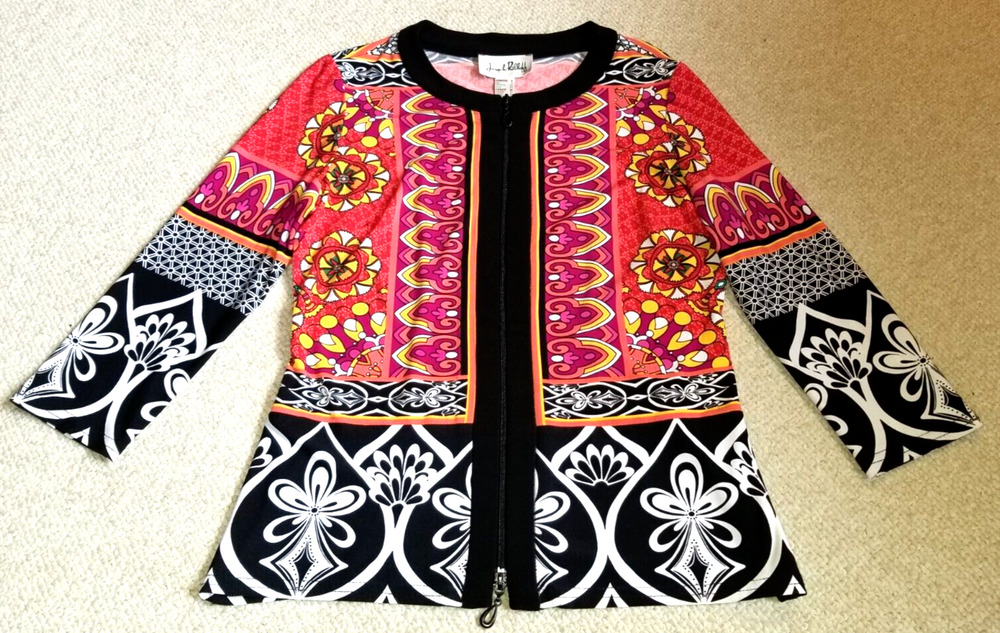 Womens Top-JOSEPH RIBKOFF-multicolor printed knit full-zip tunic BOHO-6